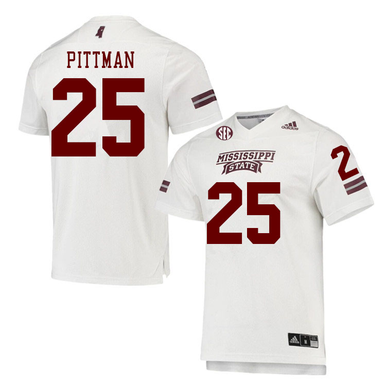 Men #25 Jeffery Pittman Mississippi State Bulldogs College Football Jerseys Stitched Sale-White